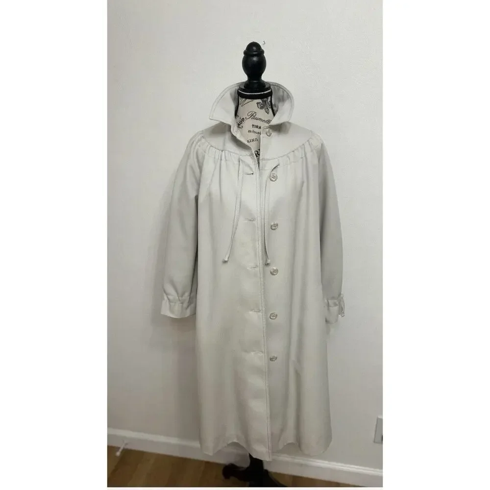 Vintage Forecaster of Boston Beige Rain Coat Parisian NYC Coastal Chic Sz 11/12 - Picture 2 of 9
